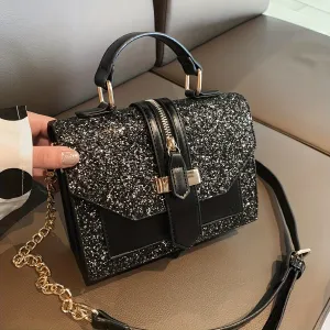 realaiot  Classic Sequins Decor Square Shoulder Bag, Minimalist Elegant Top Handle Satchel Bag Wallet For Women, For Carnaval Use