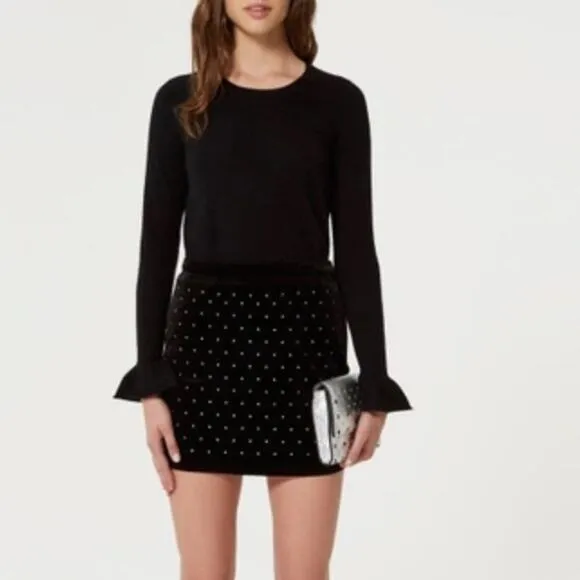 Rebecca Minkoff Betsy Black Rhinestone Velvet Mini Skirt Size 4 NWT