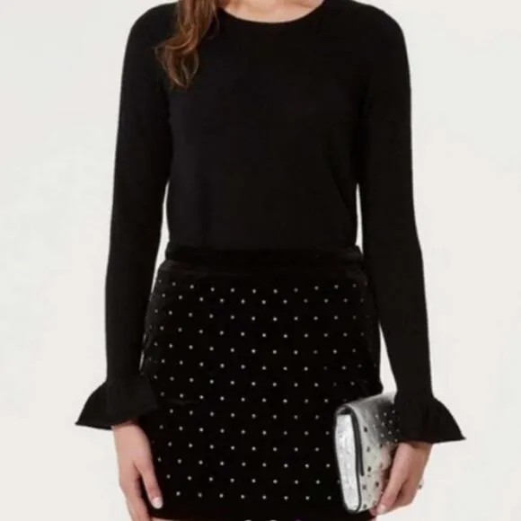 Rebecca Minkoff Betsy Black Rhinestone Velvet Mini Skirt Size 4 NWT