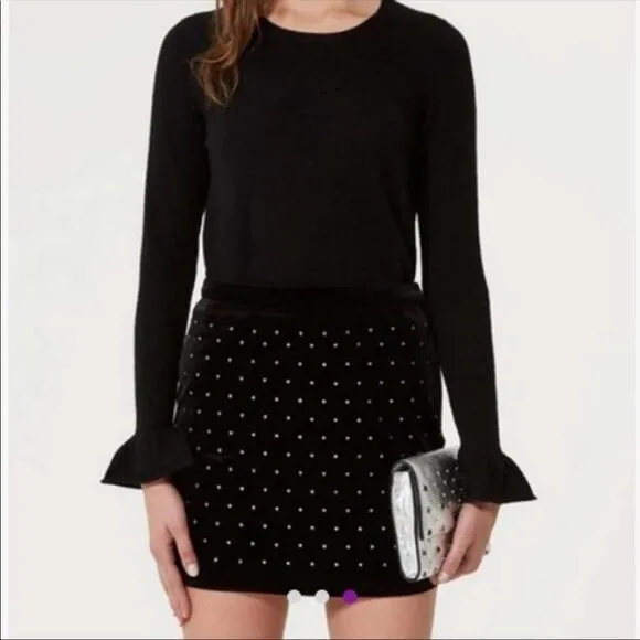 Rebecca Minkoff Betsy Black Rhinestone Velvet Mini Skirt Size 4 NWT