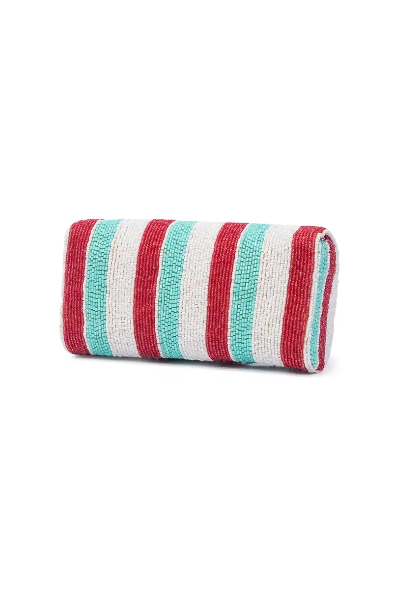 Red and Teal Beaded Crossbody Clutch