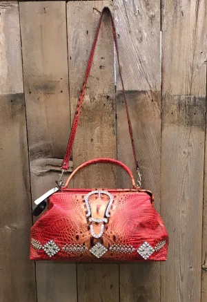 Red Croc With Buckle And Conchos