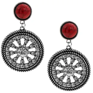 Red Silver CZ Post Earrings