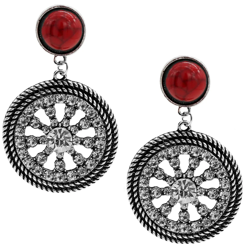 Red Silver CZ Post Earrings