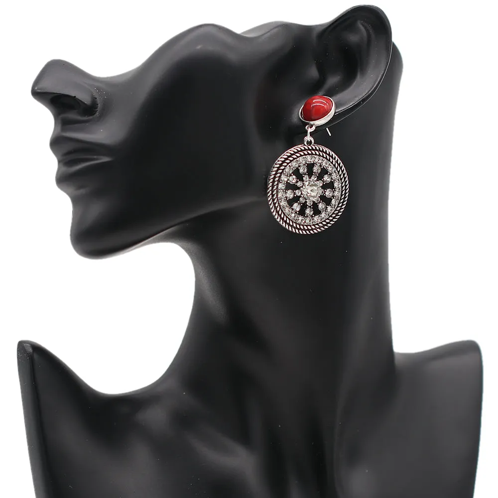 Red Silver CZ Post Earrings
