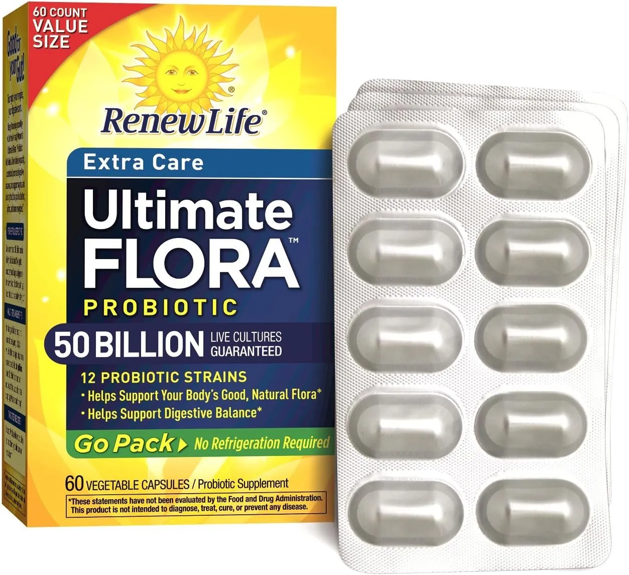 Renew Life Extra Care Ultimate Flora Probiotic 50 Billion Go Pack, 60 CT