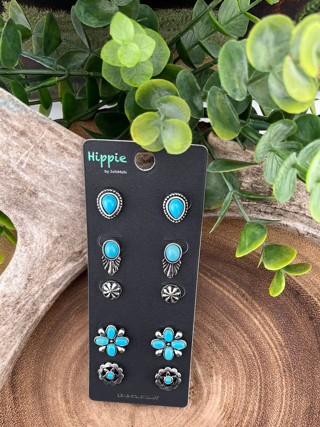 Ribes Fashion Silver & Turquoise Stud Earring Set