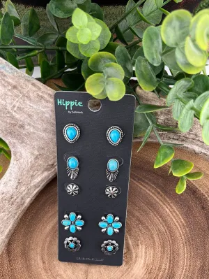 Ribes Fashion Silver & Turquoise Stud Earring Set