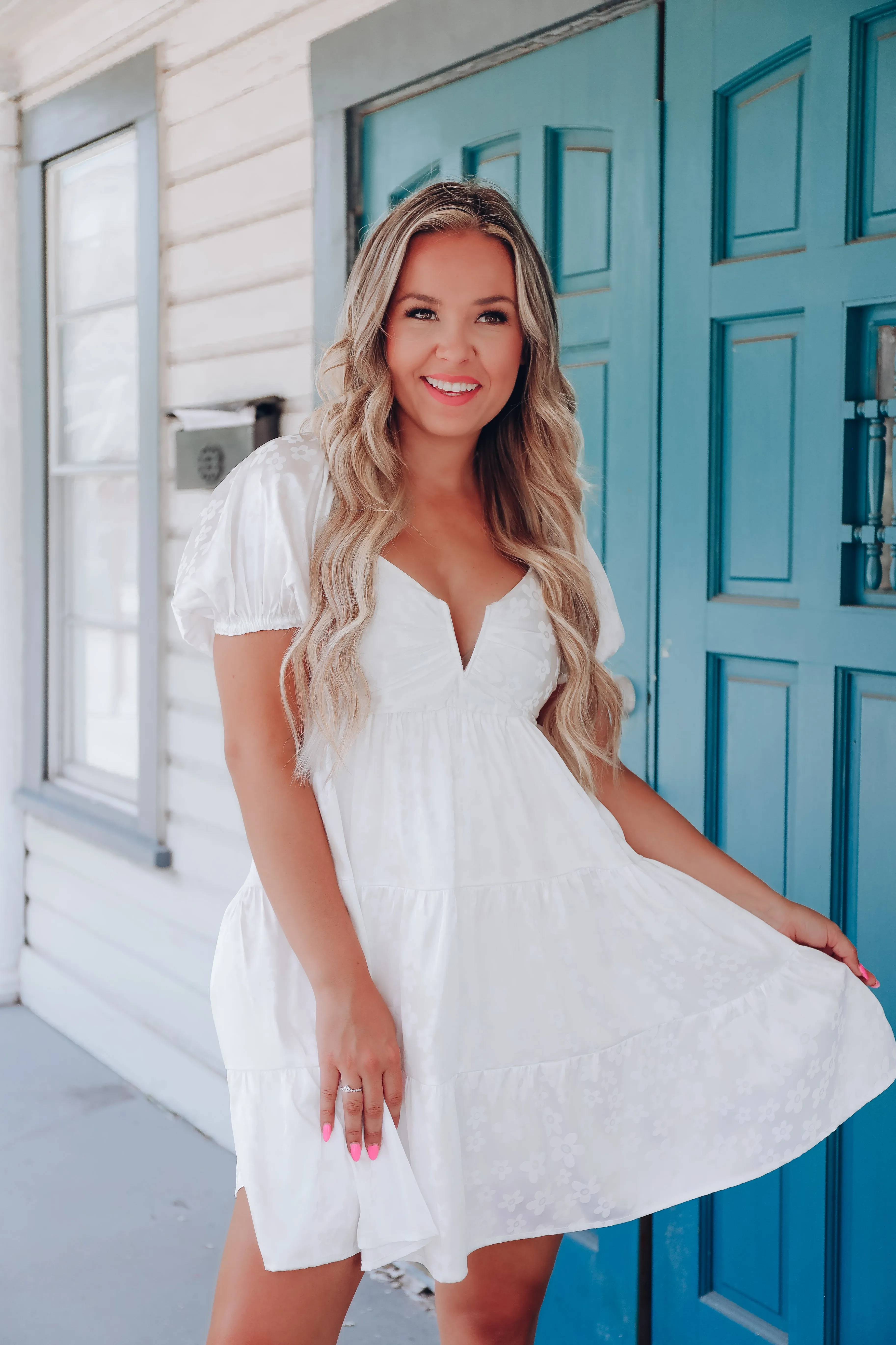 Rosalie Floral Satin Mini Dress - White