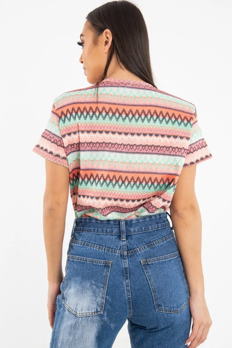 Rose Aztec Print Embroidered T-Shirt - Karinna