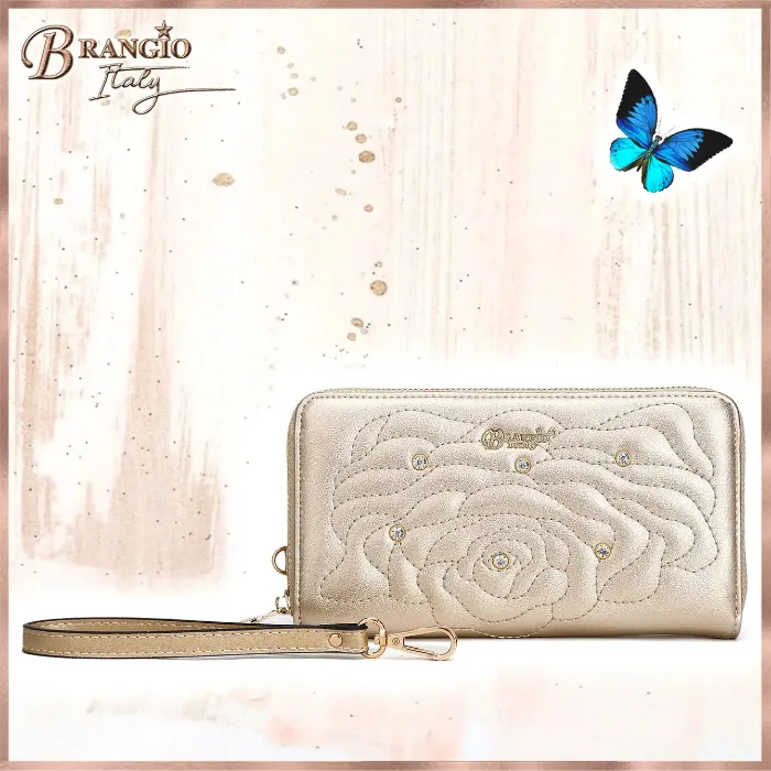 Rosette 3D Vegan Leather Crystal Wristlet Wallet [RAW8568]