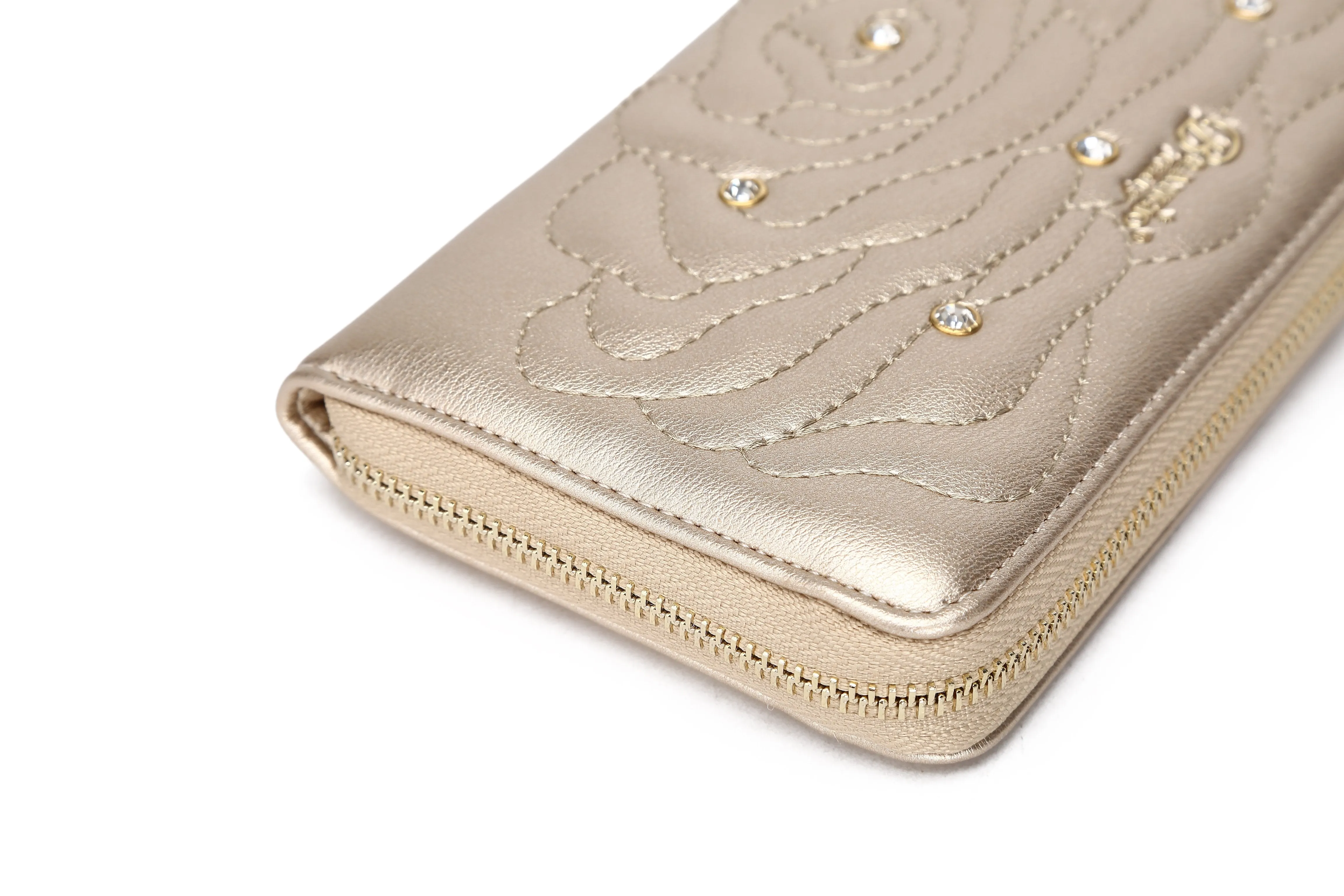 Rosette 3D Vegan Leather Crystal Wristlet Wallet [RAW8568]