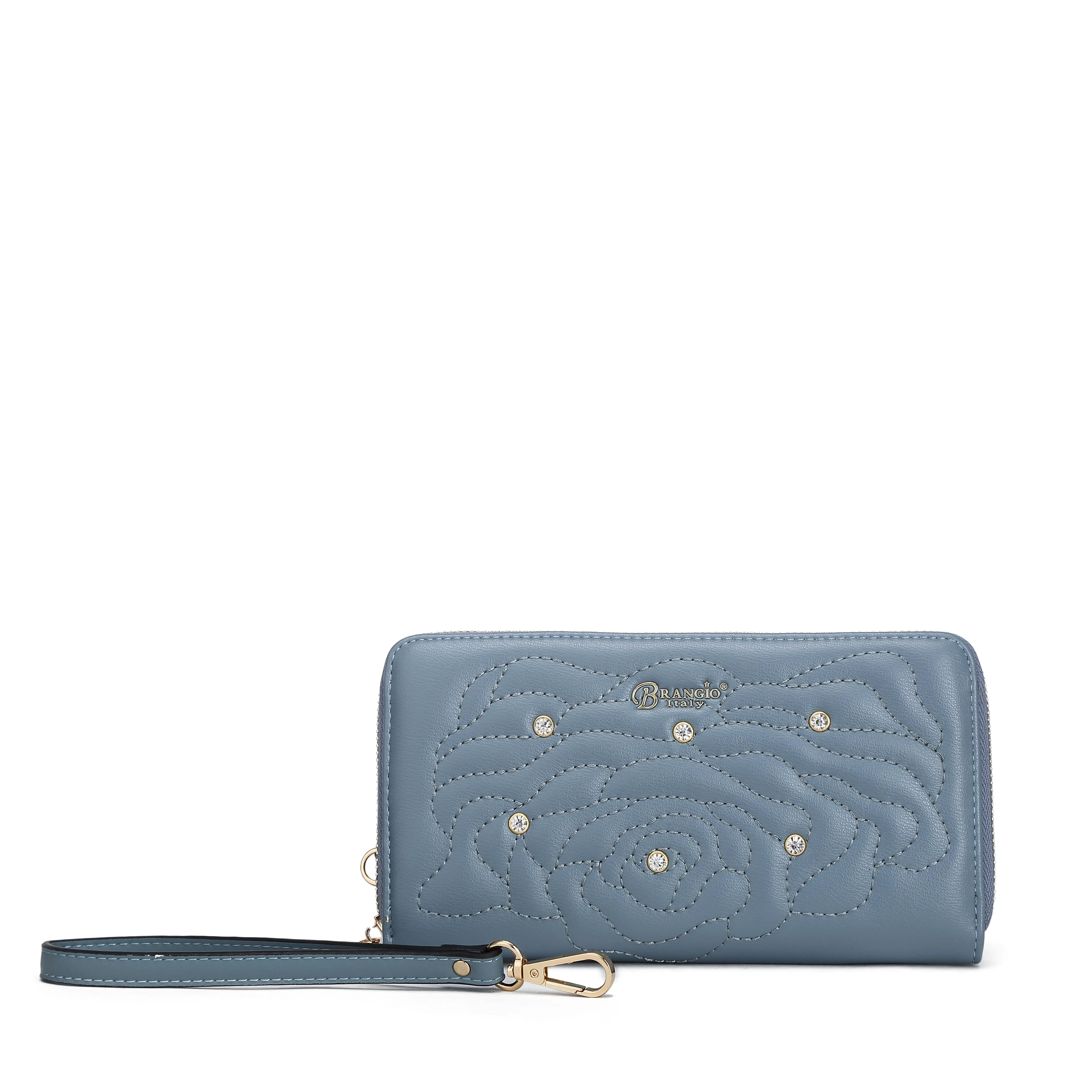 Rosette 3D Vegan Leather Crystal Wristlet Wallet [RAW8568]