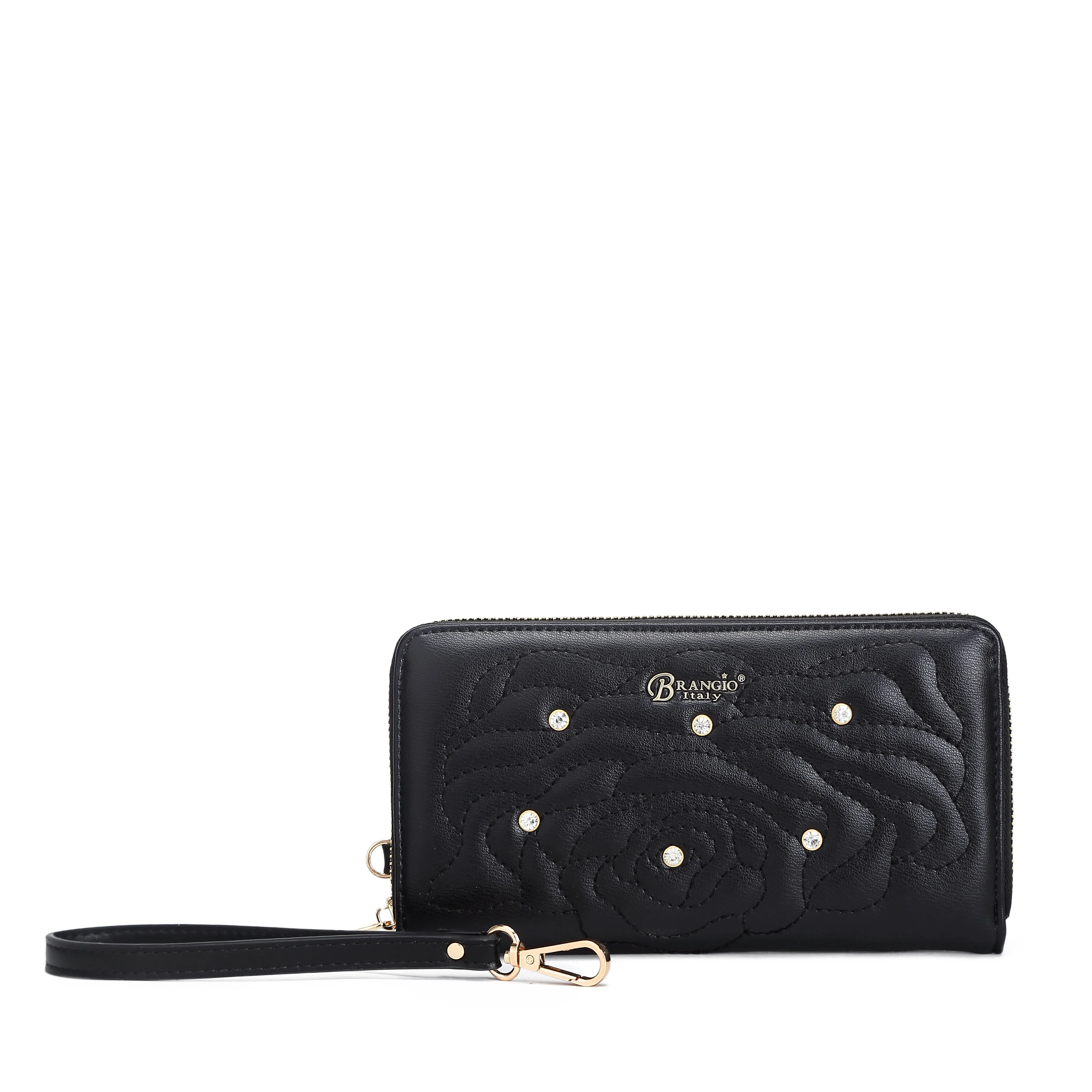 Rosette 3D Vegan Leather Crystal Wristlet Wallet [RAW8568]