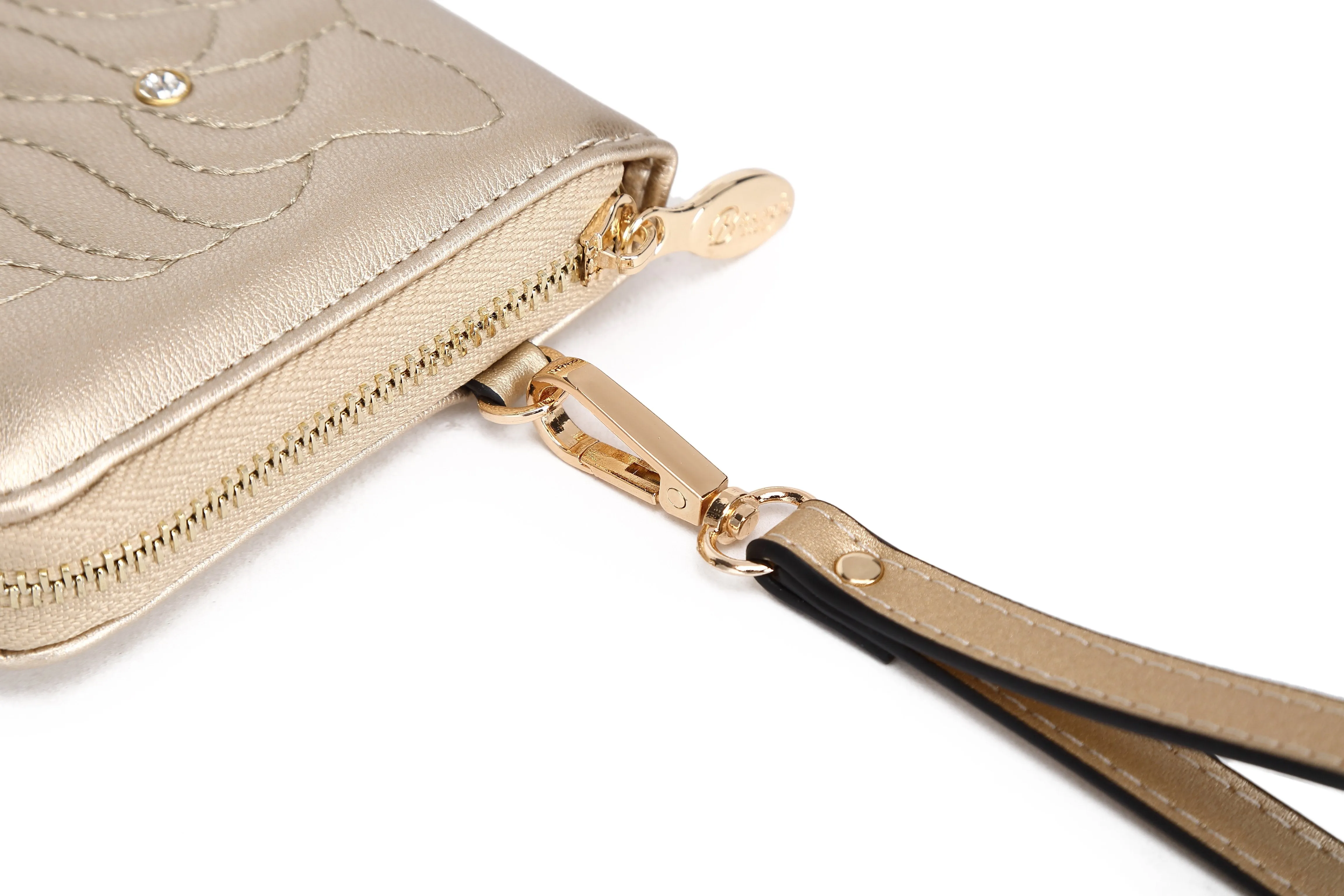 Rosette 3D Vegan Leather Crystal Wristlet Wallet [RAW8568]