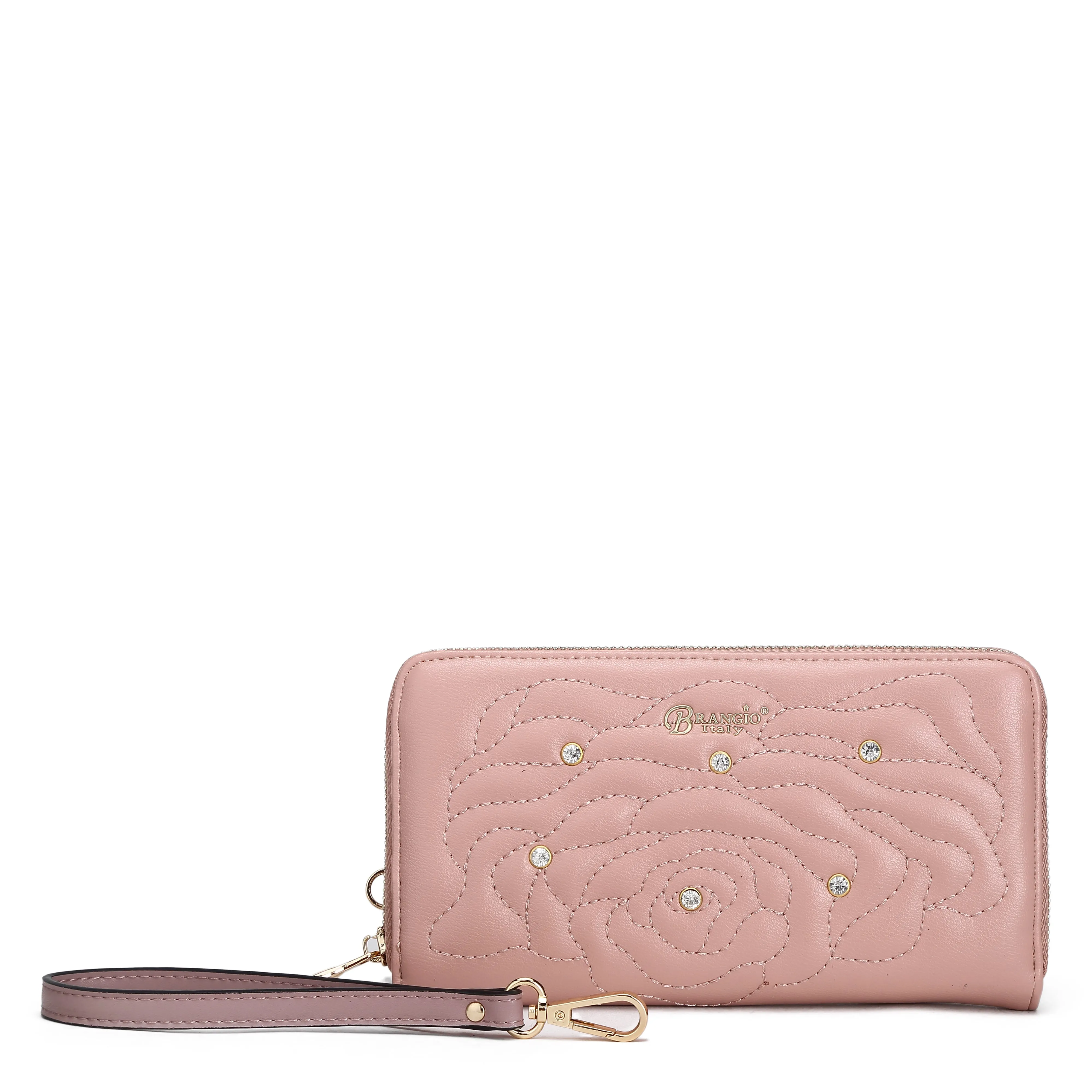 Rosette 3D Vegan Leather Crystal Wristlet Wallet [RAW8568]