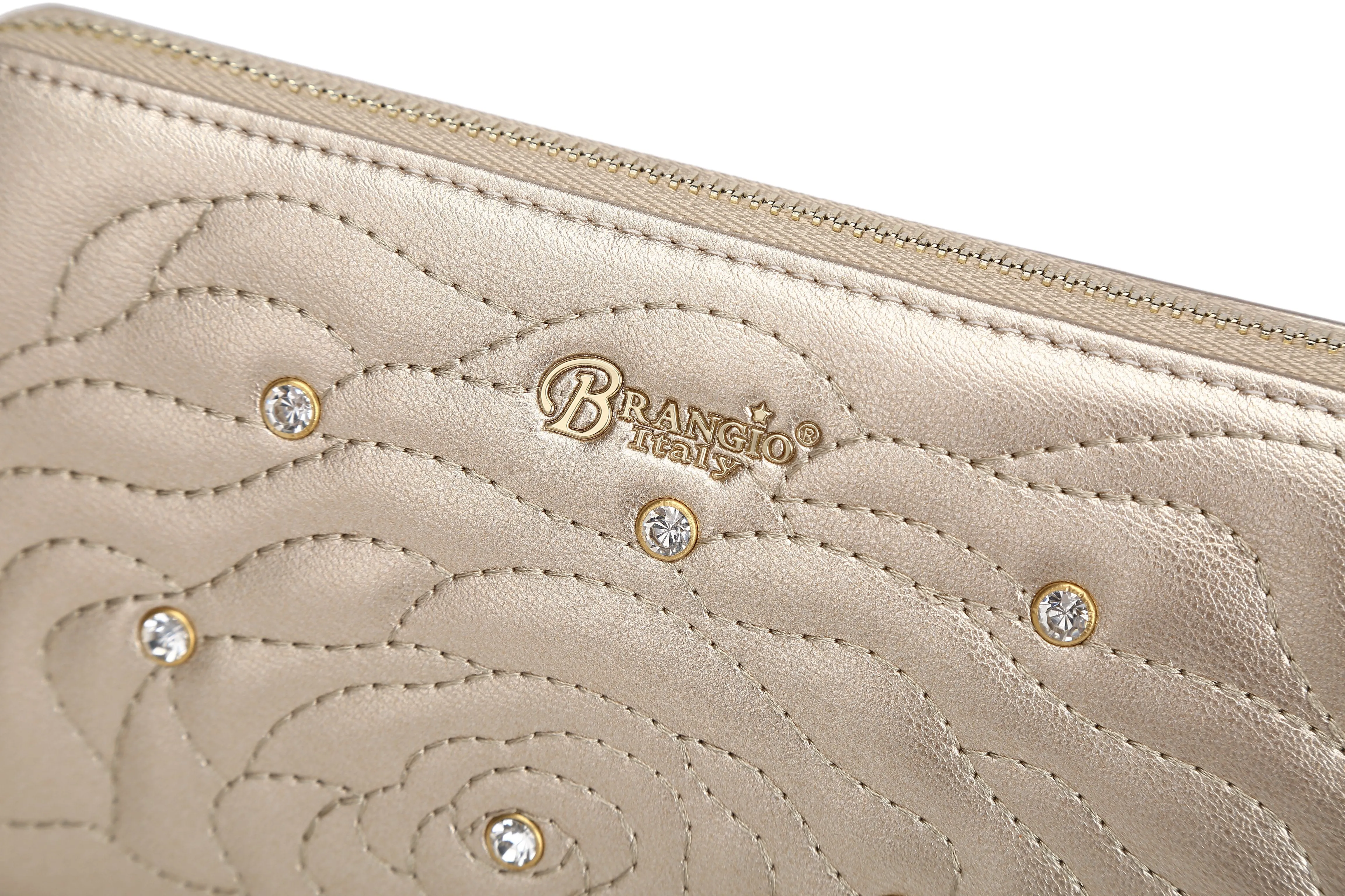 Rosette 3D Vegan Leather Crystal Wristlet Wallet [RAW8568]