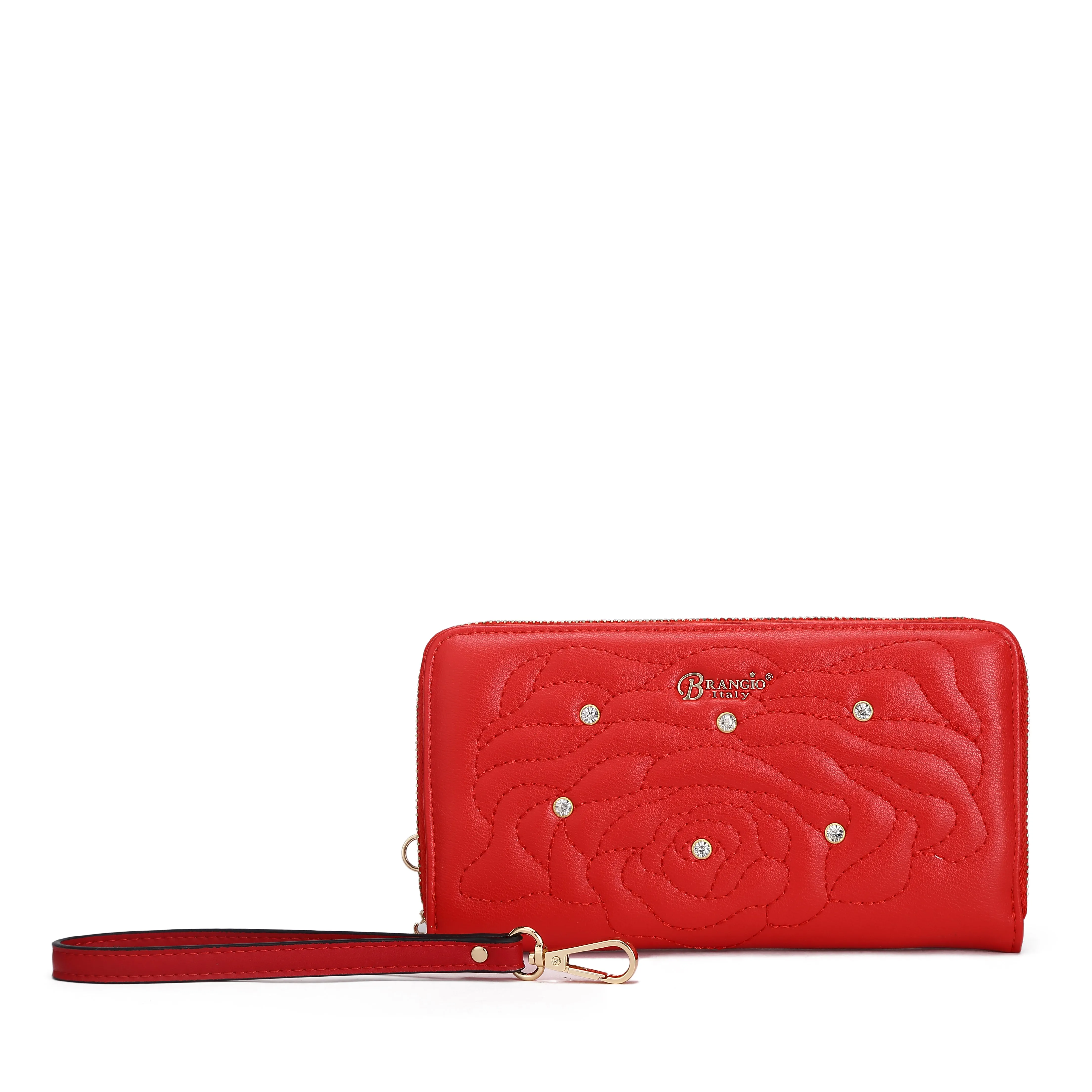 Rosette 3D Vegan Leather Crystal Wristlet Wallet [RAW8568]