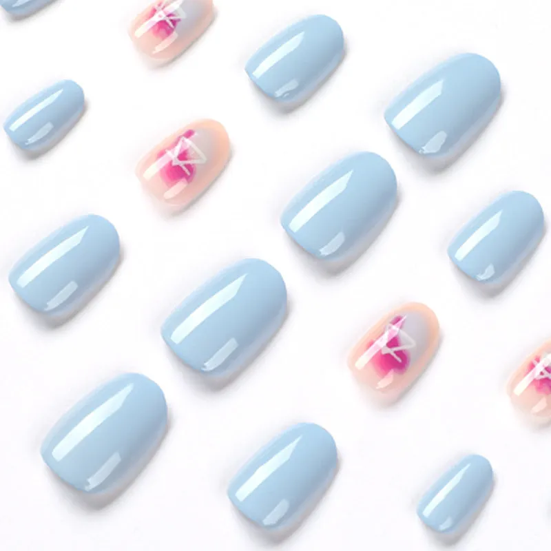 Round light blue pink print