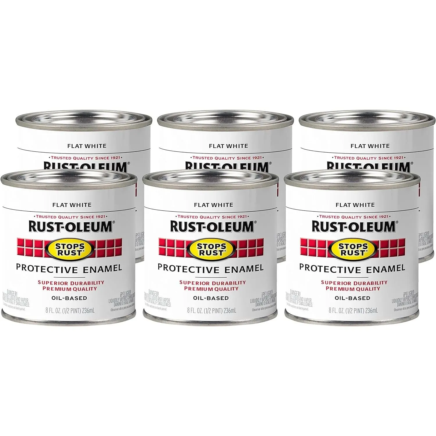 Rust-Oleum 7790730 Protective Enamel Paint, 236ml, Flat White (6 Tins)