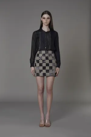 Saaksha & KinniÂ    I   Olive black stripe shirt  Marble checkered skirt Shirt - Cotton Silk  Skirt - Drill Shirt - Olive Black  Skirt - Grey / Black / Stone   SS22064    SS22065