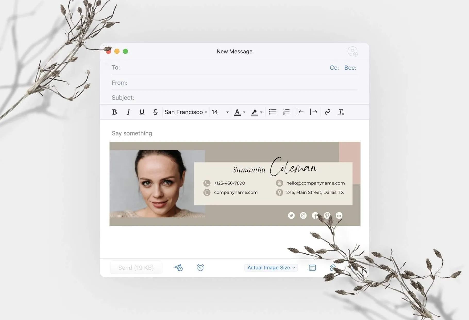 Samantha Email Signature Template Editable Canva Template Rose Gold