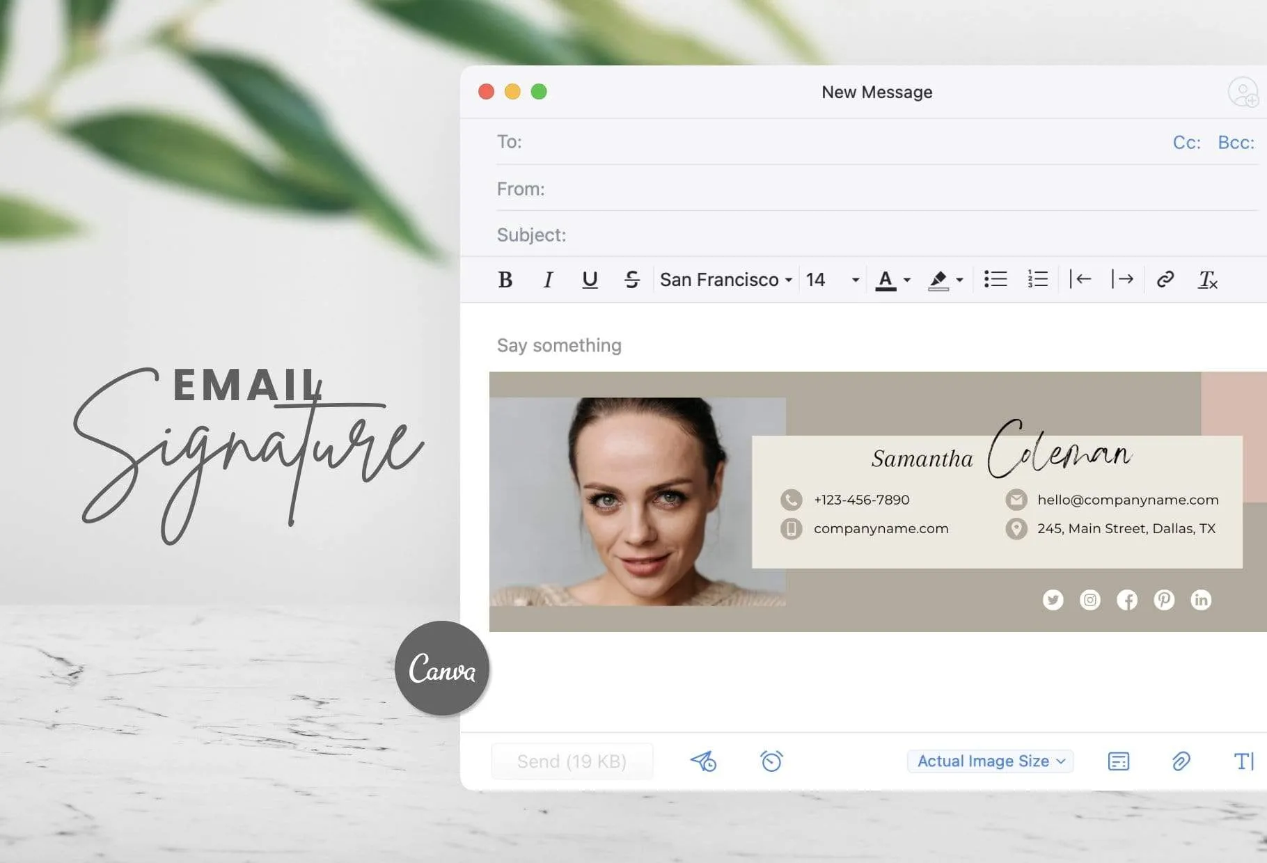Samantha Email Signature Template Editable Canva Template Rose Gold