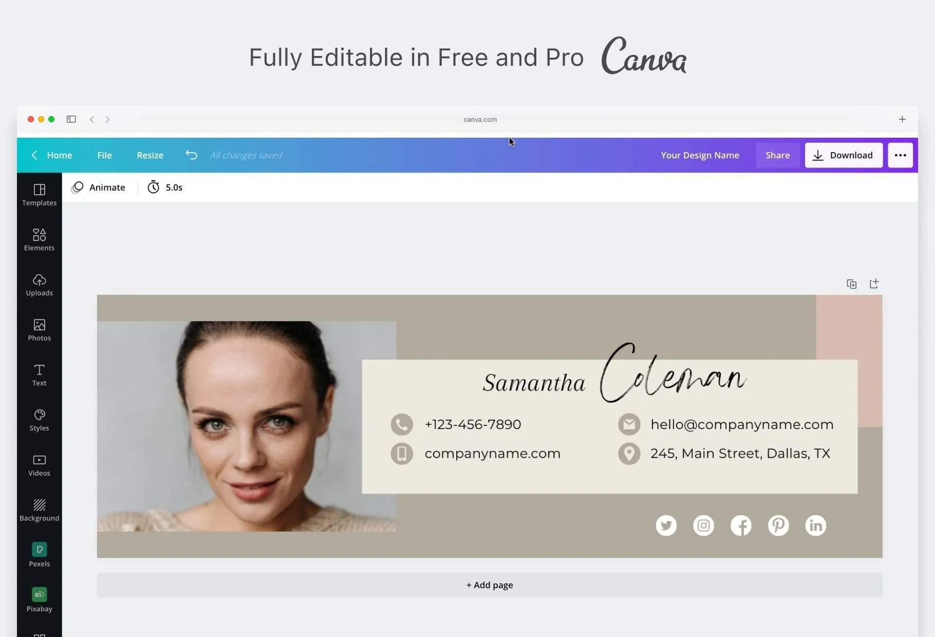 Samantha Email Signature Template Editable Canva Template Rose Gold