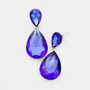 Sapphire Crystal Double Teardrop Pageant Earrings for Little Girls | 387932