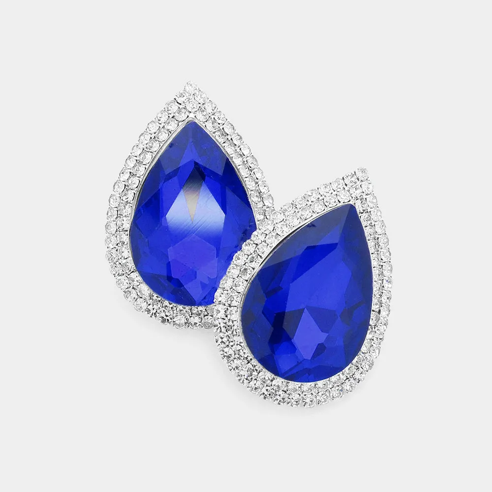 Sapphire Teardrop Rhinestone Accented Earrings | Pageant Jewelry|  594698