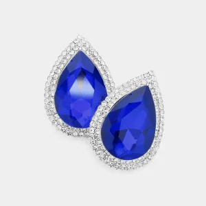 Sapphire Teardrop Rhinestone Accented Earrings | Pageant Jewelry|  594698