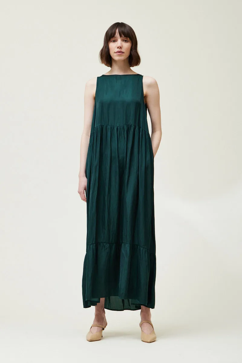 SATIN TIERED MAXI DRESS SLEEVELESS