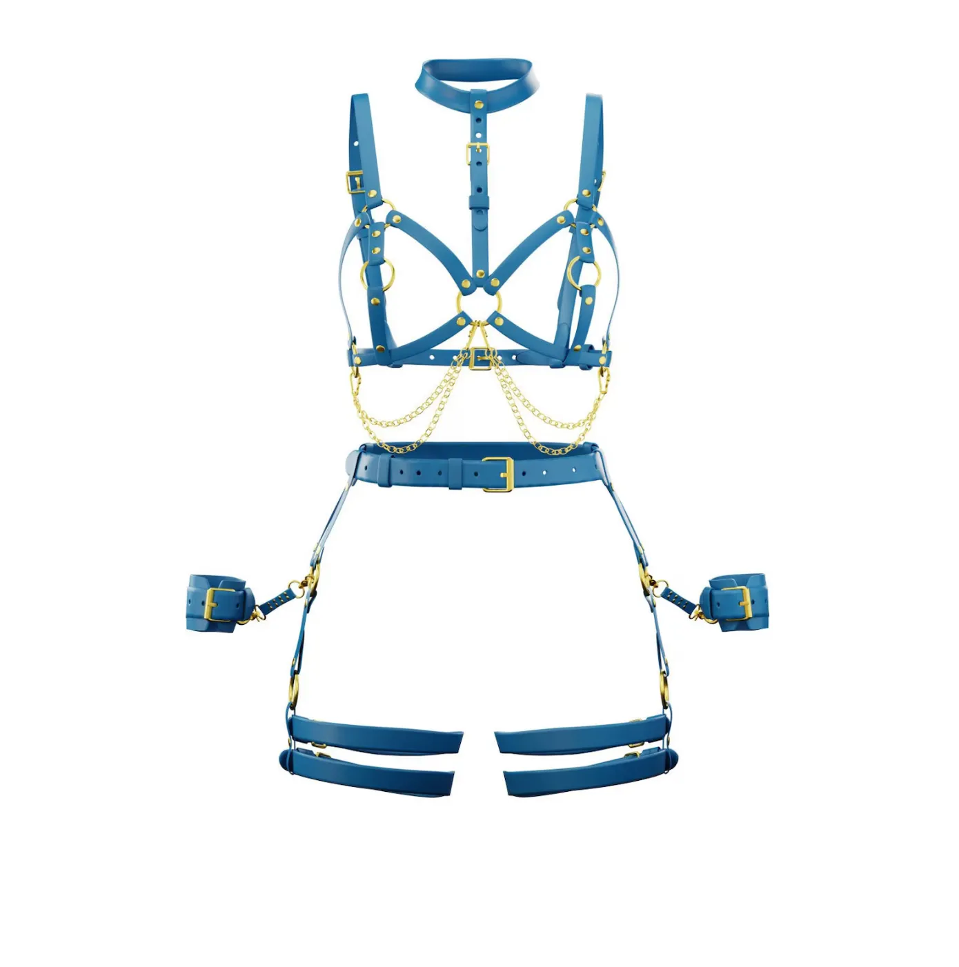 Set Harness "Lilium" & Garters "Gaura"Dark Blue & Handcuffs