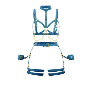 Set Harness "Lilium" & Garters "Gaura"Dark Blue & Handcuffs