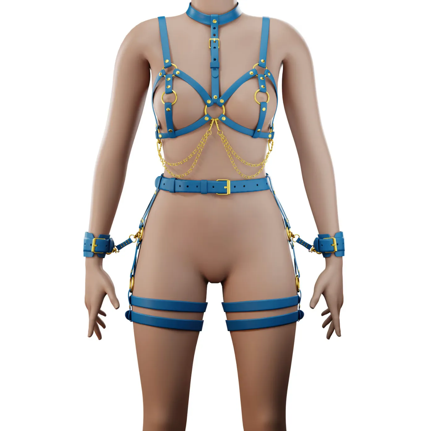 Set Harness "Lilium" & Garters "Gaura"Dark Blue & Handcuffs