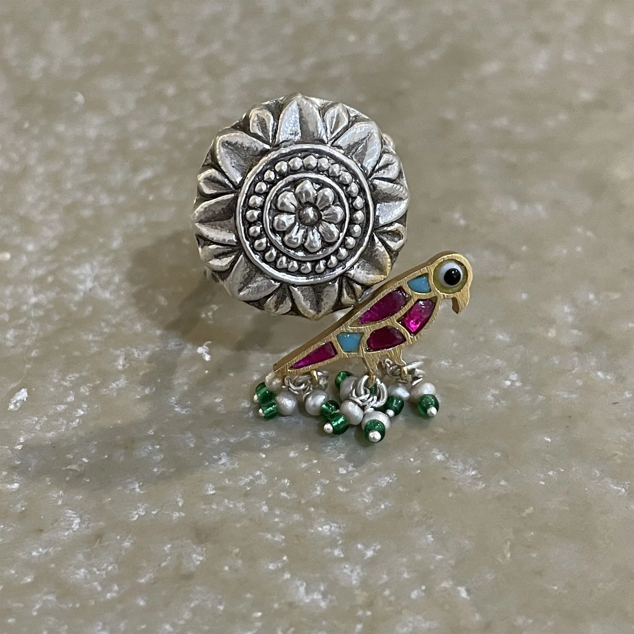 Sheetal Zaveri   I   Aravi Ring Hancrafted Earrings, Natural pearls used.  SZ-R5