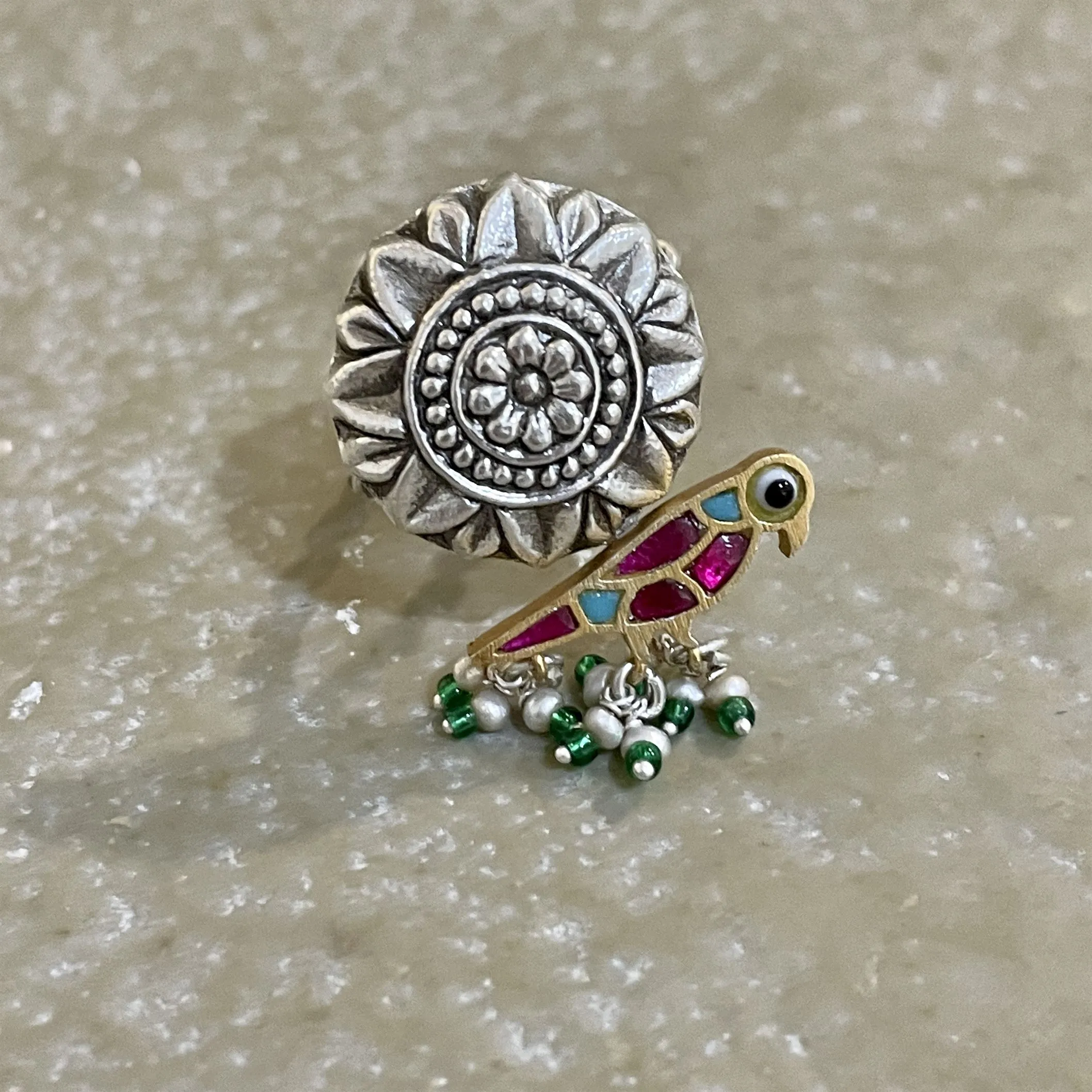 Sheetal Zaveri   I   Aravi Ring Hancrafted Earrings, Natural pearls used.  SZ-R5