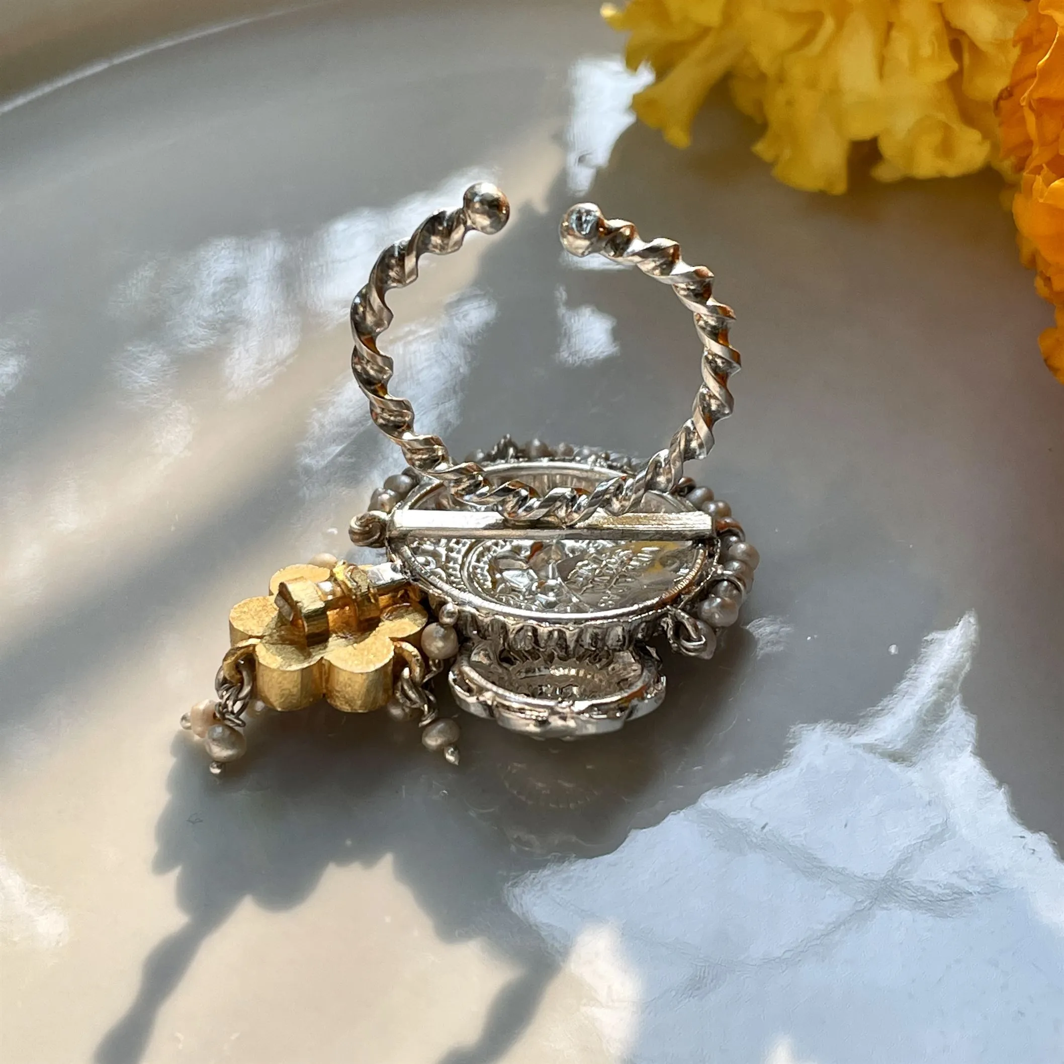 Sheetal Zaveri   I   Fleur Ring Hancrafted Earrings, Natural pearls used.  SZ-R21