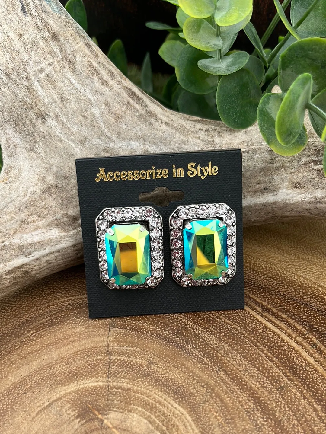 She's a Lady Framed Rhinestone Rectangle Post Earrings