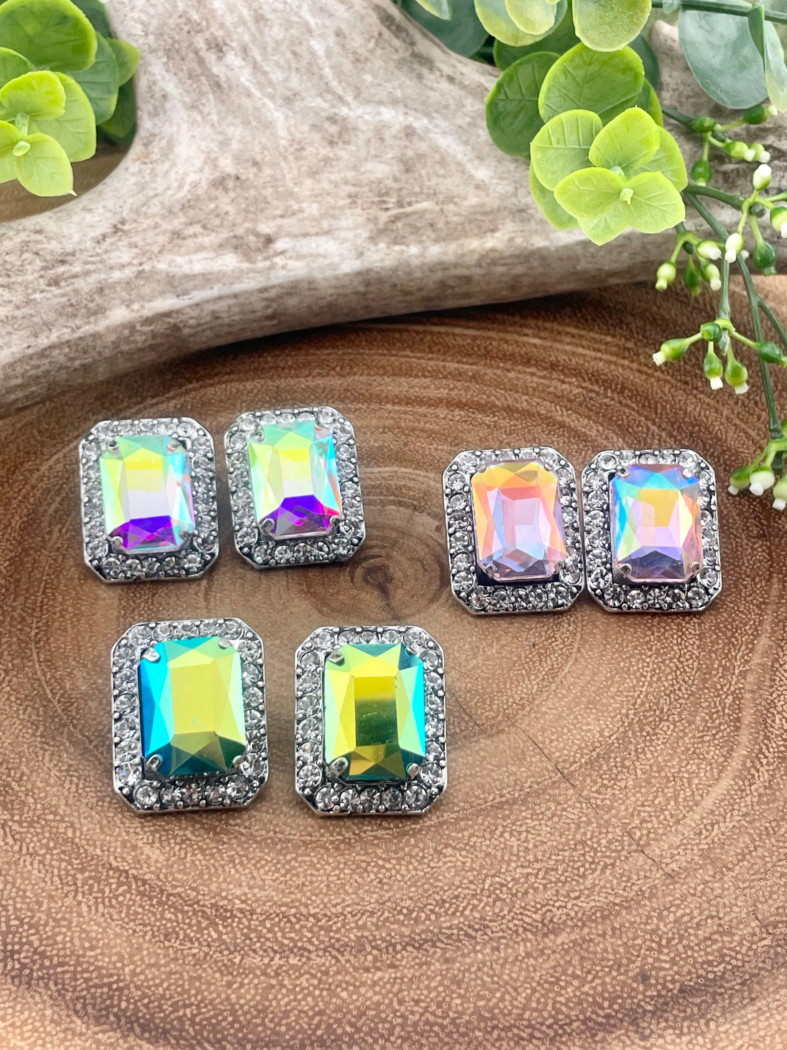 She's a Lady Framed Rhinestone Rectangle Post Earrings