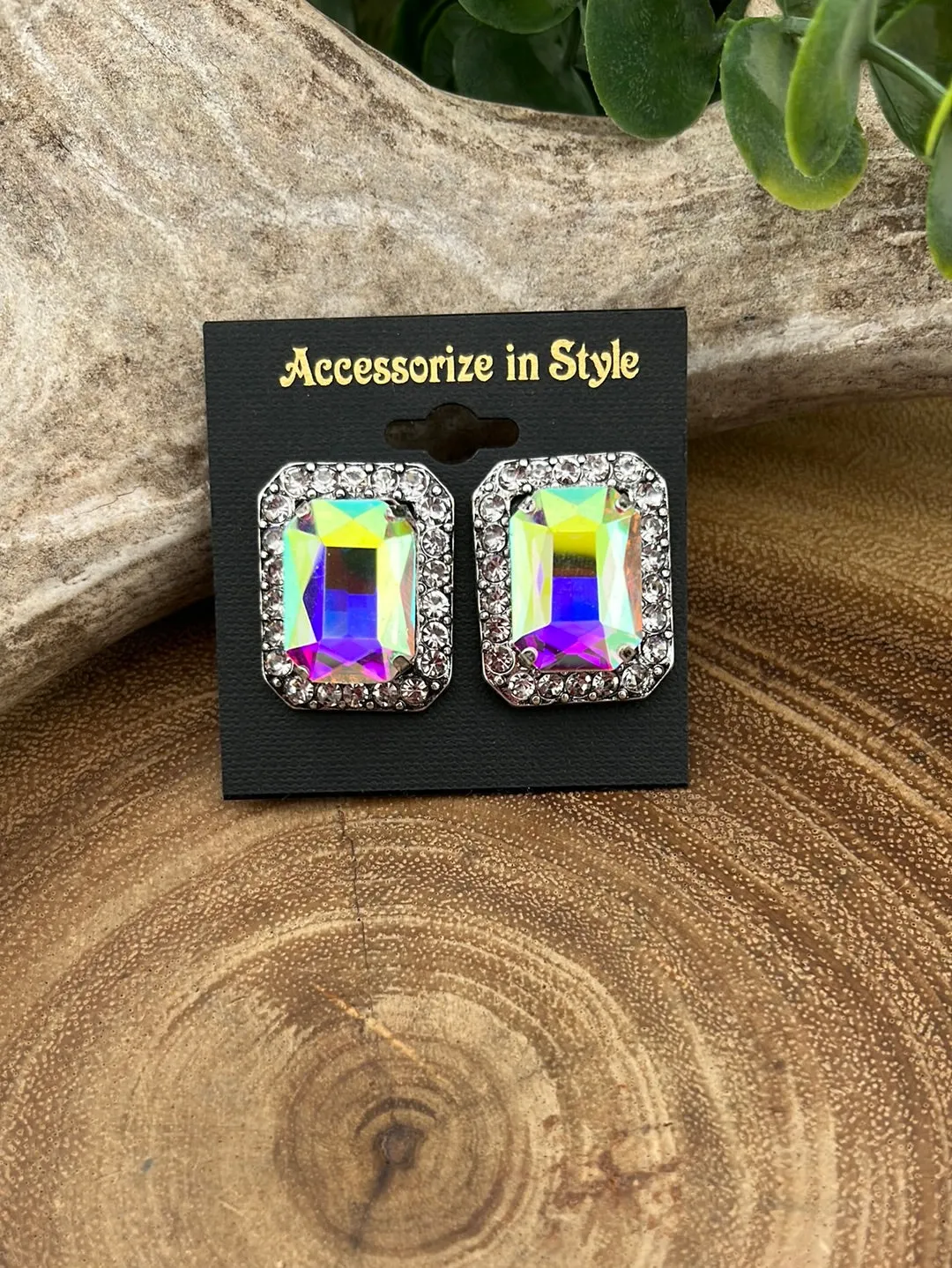 She's a Lady Framed Rhinestone Rectangle Post Earrings