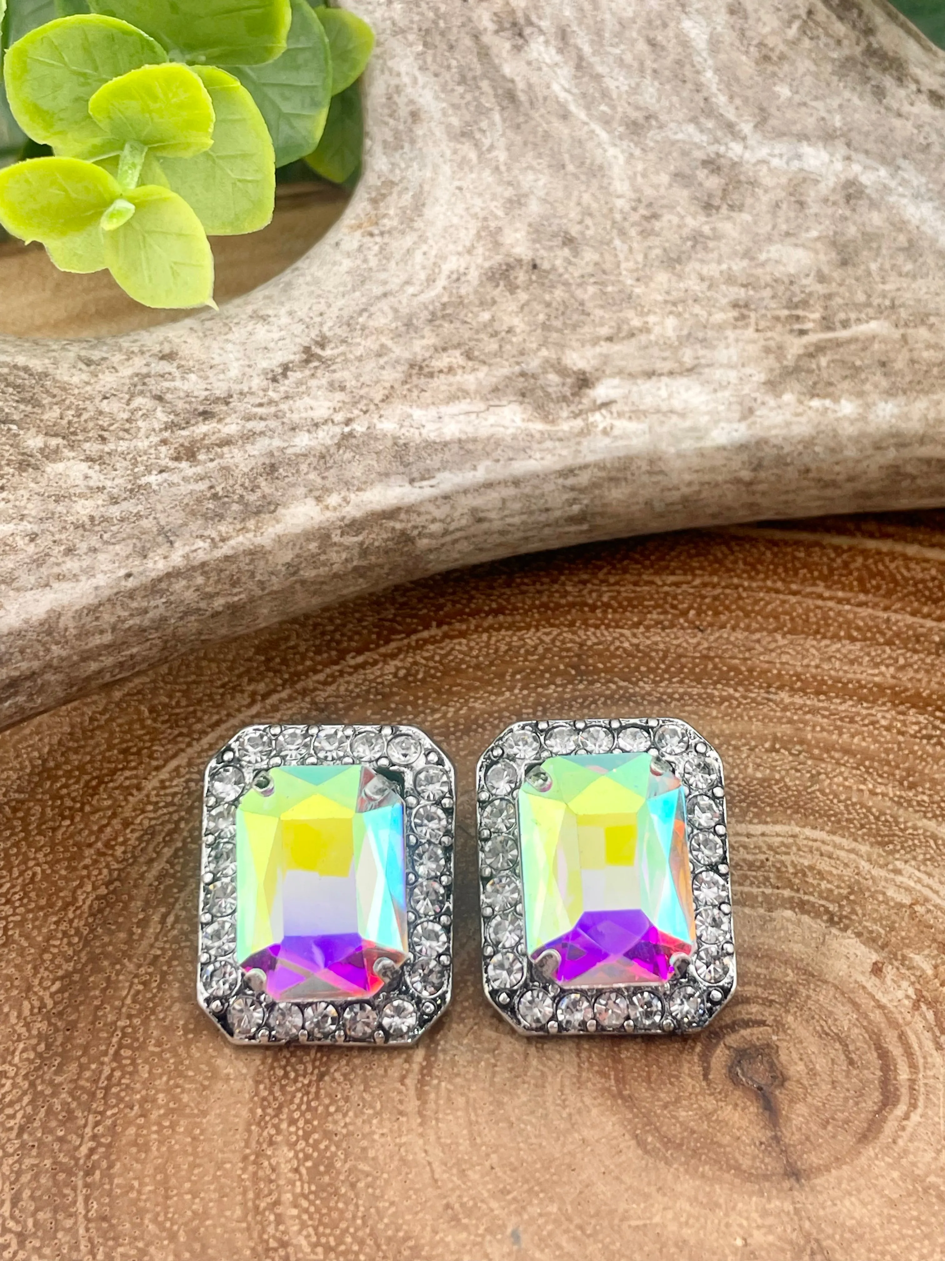 She's a Lady Framed Rhinestone Rectangle Post Earrings