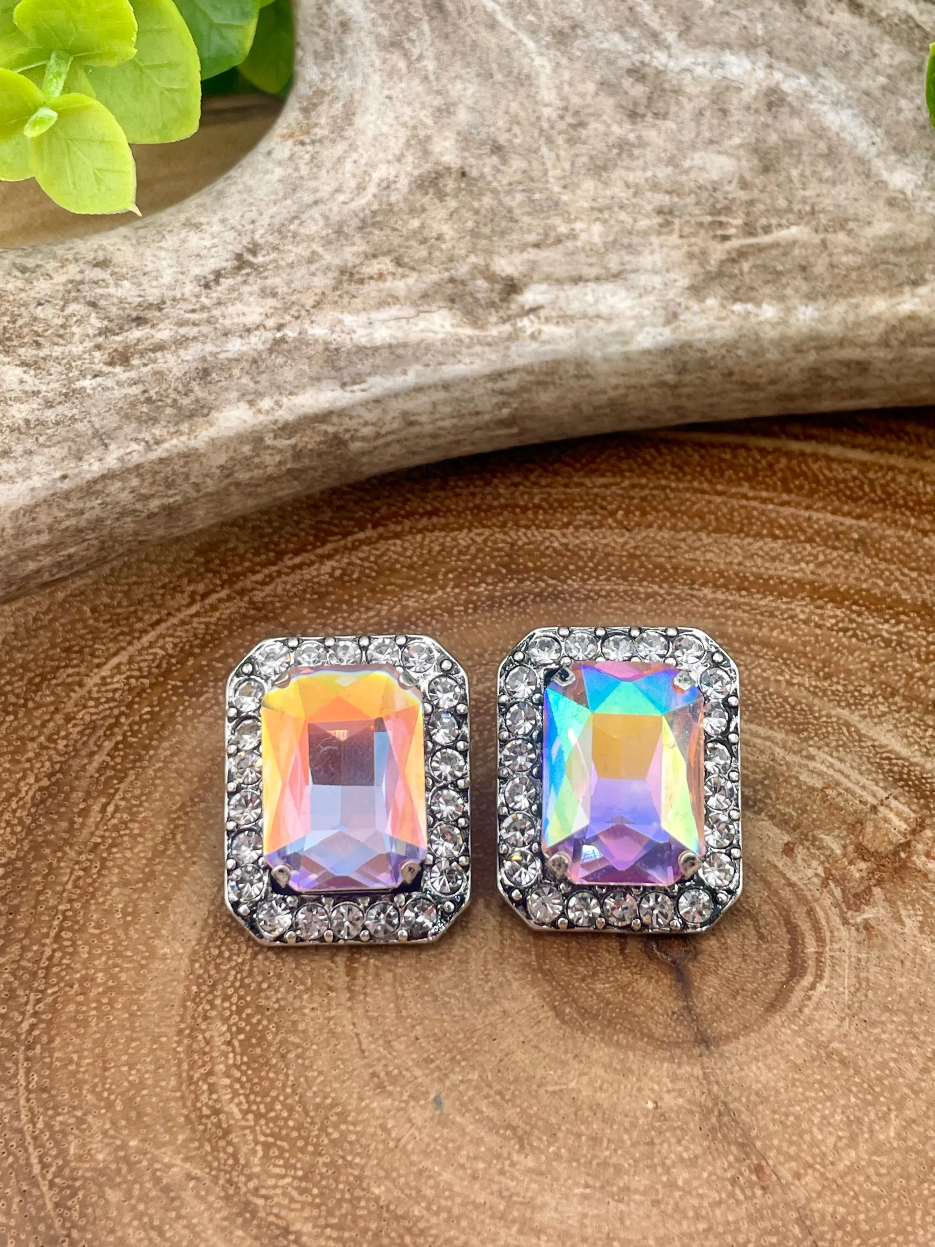 She's a Lady Framed Rhinestone Rectangle Post Earrings