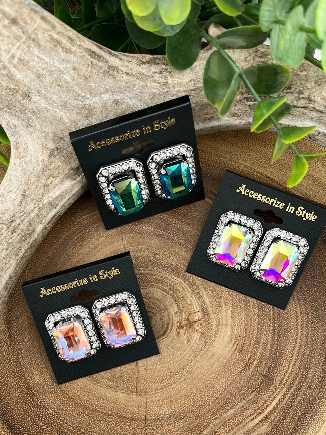 She's a Lady Framed Rhinestone Rectangle Post Earrings