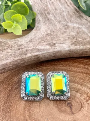 She's a Lady Framed Rhinestone Rectangle Post Earrings