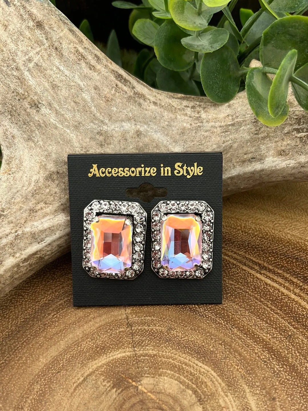 She's a Lady Framed Rhinestone Rectangle Post Earrings