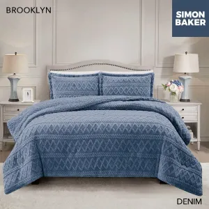 Simon Baker Brooklyn Luxury Jacquard Comforter Set With Sherpa Queen Denim