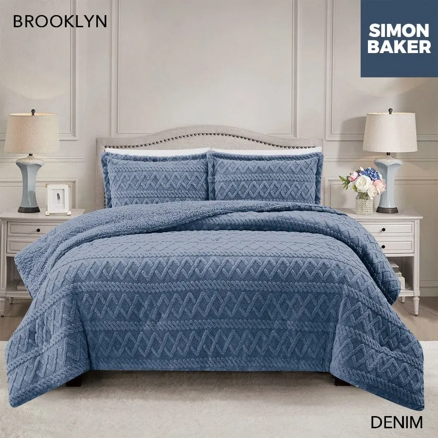 Simon Baker Brooklyn Luxury Jacquard Comforter Set With Sherpa Queen Denim