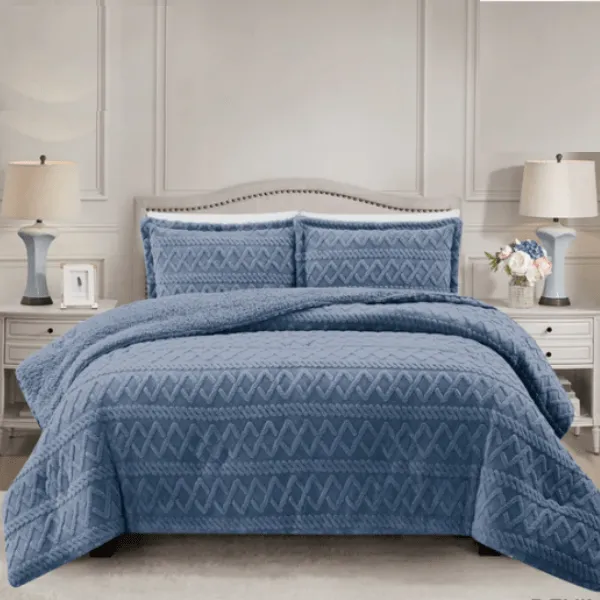 Simon Baker Brooklyn Luxury Jacquard Comforter Set With Sherpa Queen Denim