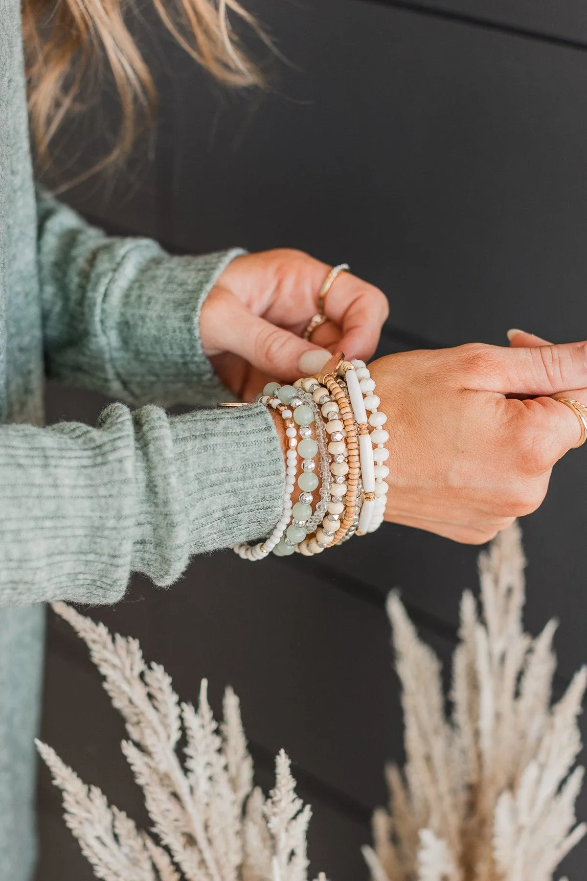 Simply Elegant Bracelet Set- Sage & Cream